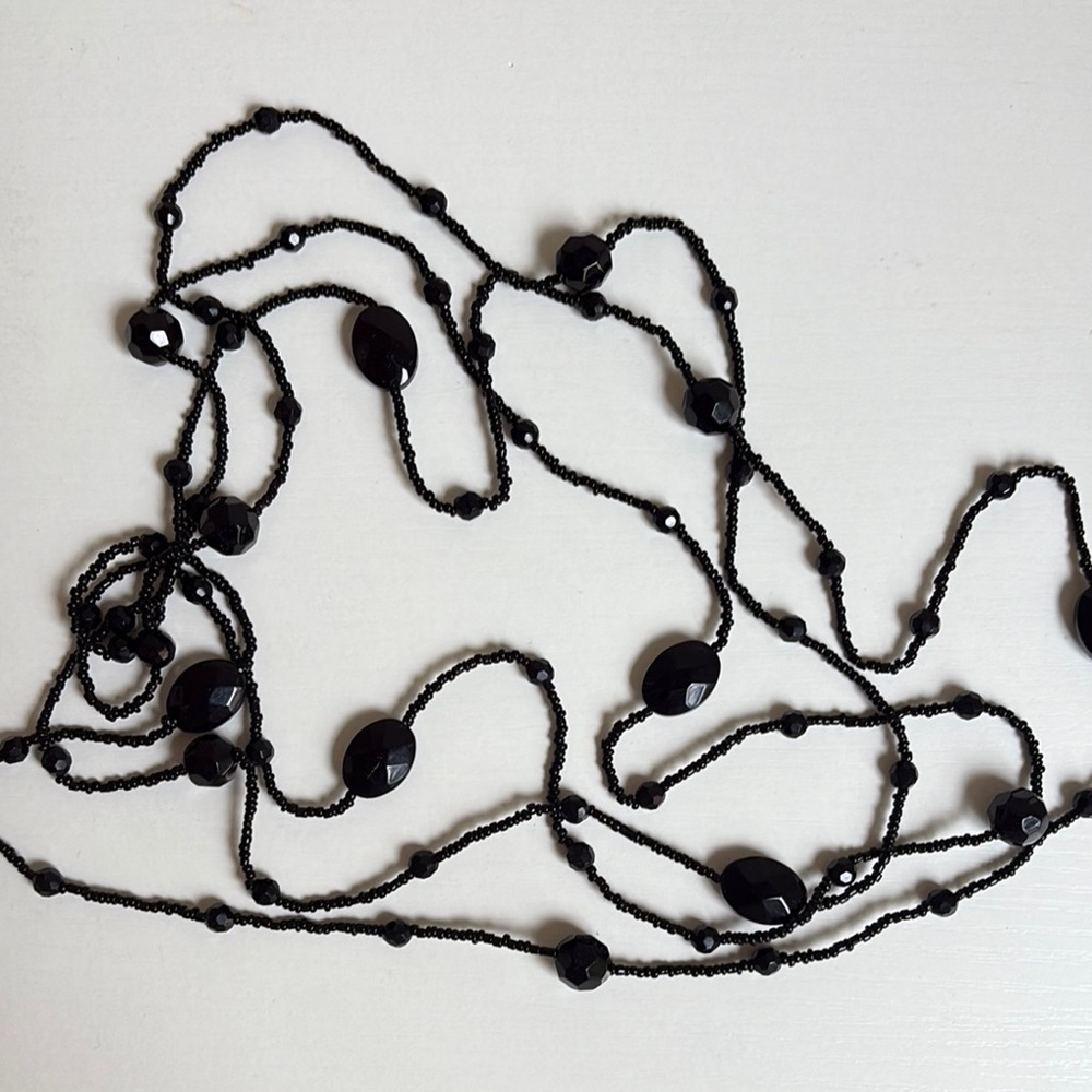 Elegant Black Beaded Necklace Long Wrap Flapper Style